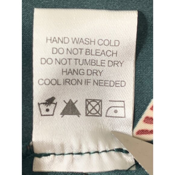 LAcademie Los Angeles Green & Red Fan Print Button-Up Shirt Dress XL RK10650 - Picture 3 of 9